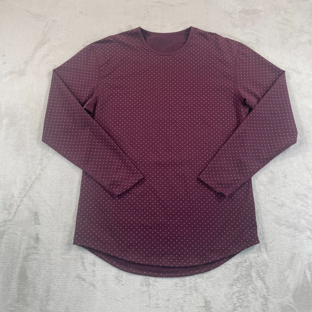 BYLT Drop Cut Lux Performance T Shirt Men Large Burgundy Polka Dots Crew Stretch